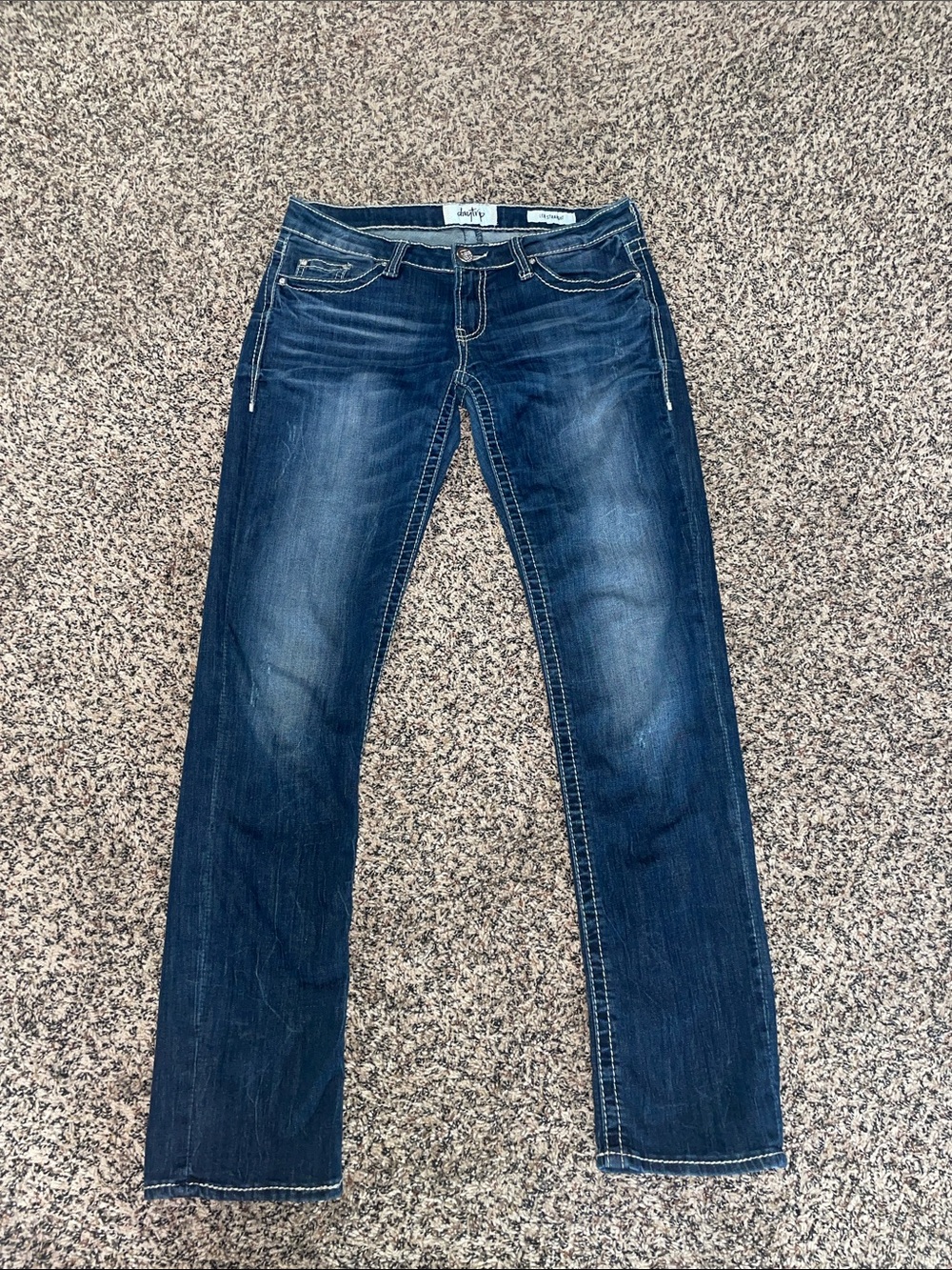 Daytrip Vintage Leo Slim Low Rise Whisked Blue Denim Straight Jeans Size 27